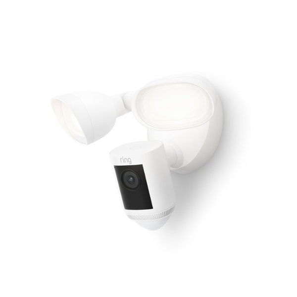 Floodlight Cam Pro with 2K Video and Ring Vision, 2 LED Lights, Dual Band Wi-Fi, and 3D Motion Detection - White
