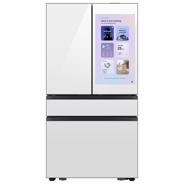 Samsung - Bespoke 29 cu. ft. 4-Door French Door Refrigerator with Family Hub 32" and AI Vision Inside - White Glass